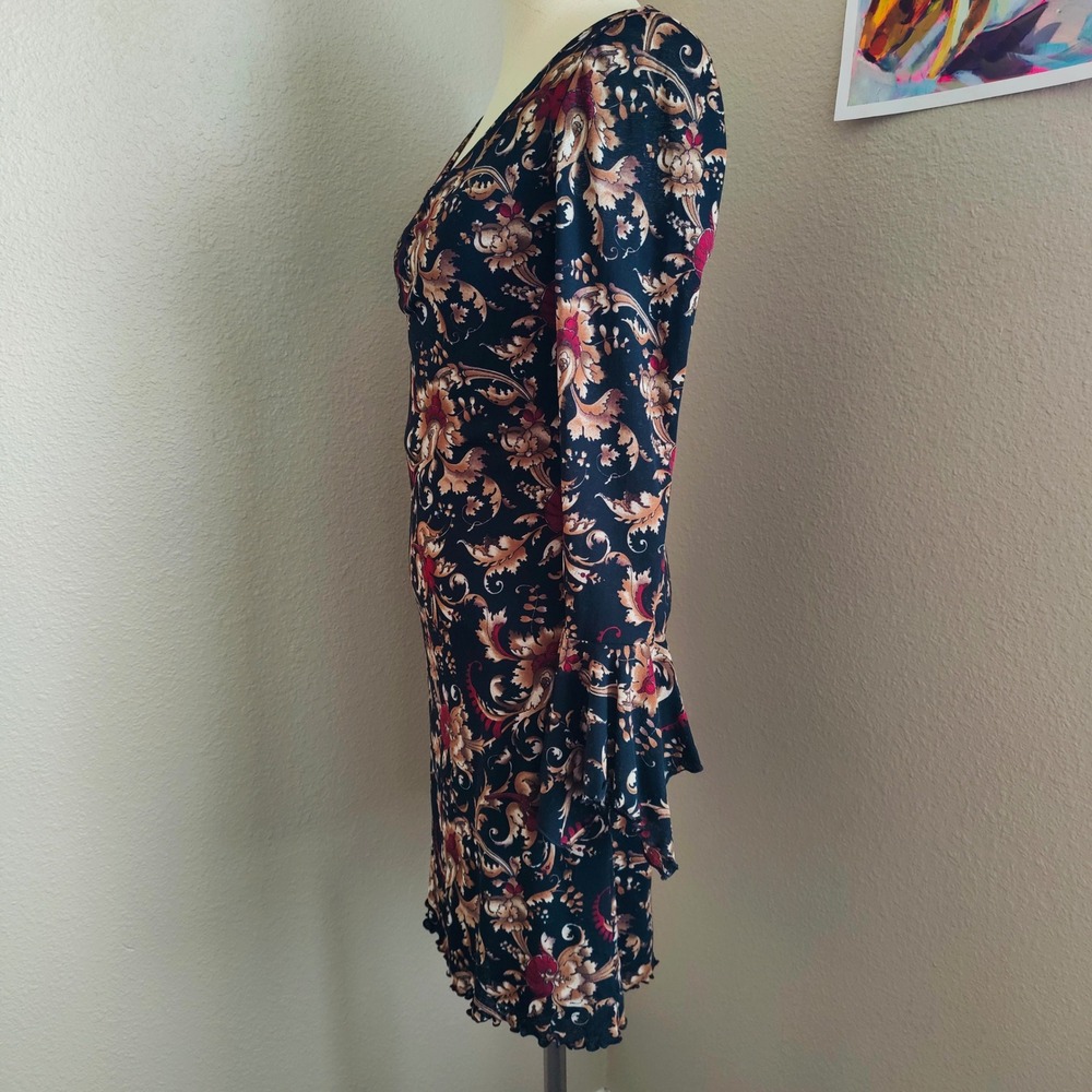Savvy Baroque Floral Bell Sleeve Dress Grunge Whimsigoth Boho Fairycore Y2K‎ L - Picture 5 of 12